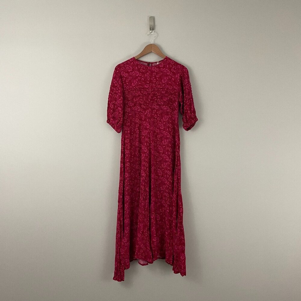 Free People Jessie Ditsy Floral Midi Dress in Red Combo Size 4